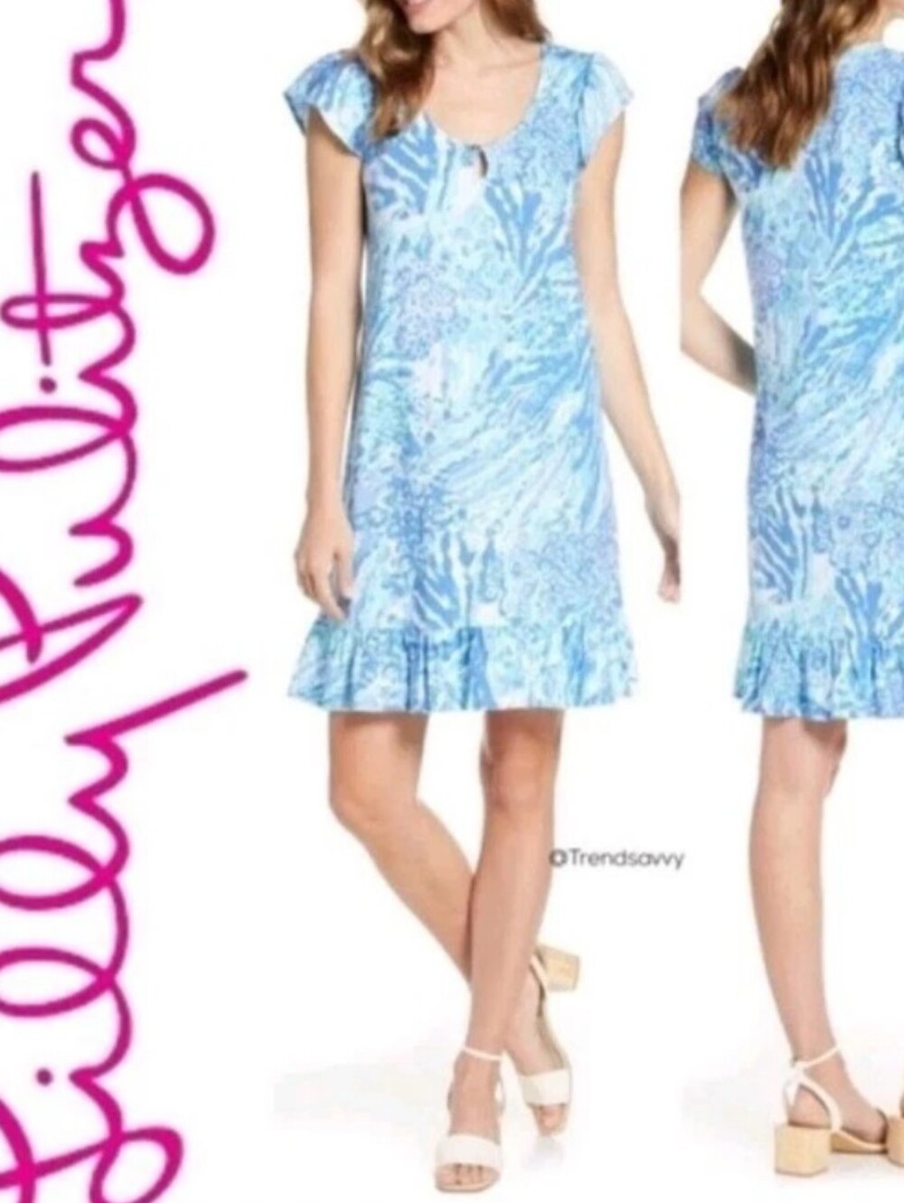 LILLY PULITZER-REJINA-Small-Scoop Neck Ruffle-Hem Dress Hey Hey Soliel Blue